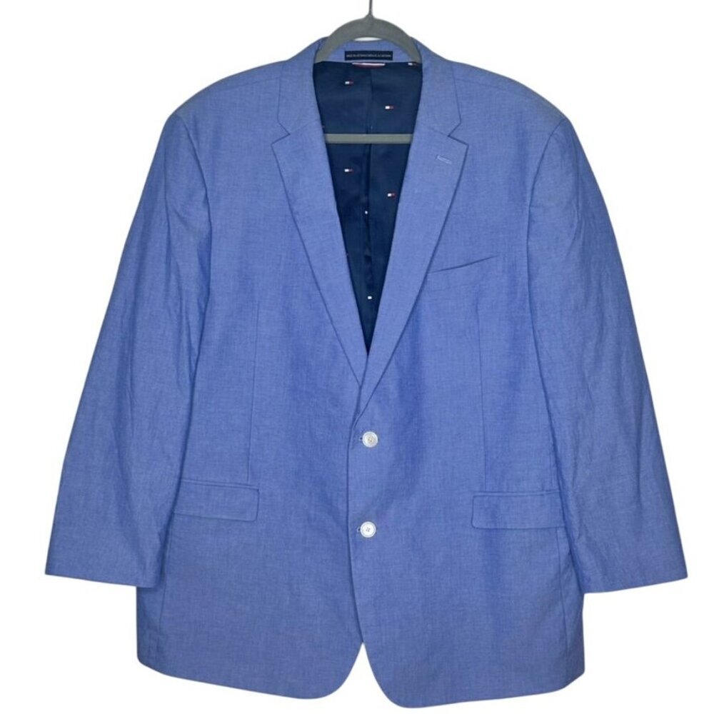 Tommy Hilfiger Mens Blazer Sportcoat Blue Cotton Blend  Two Button Office Work